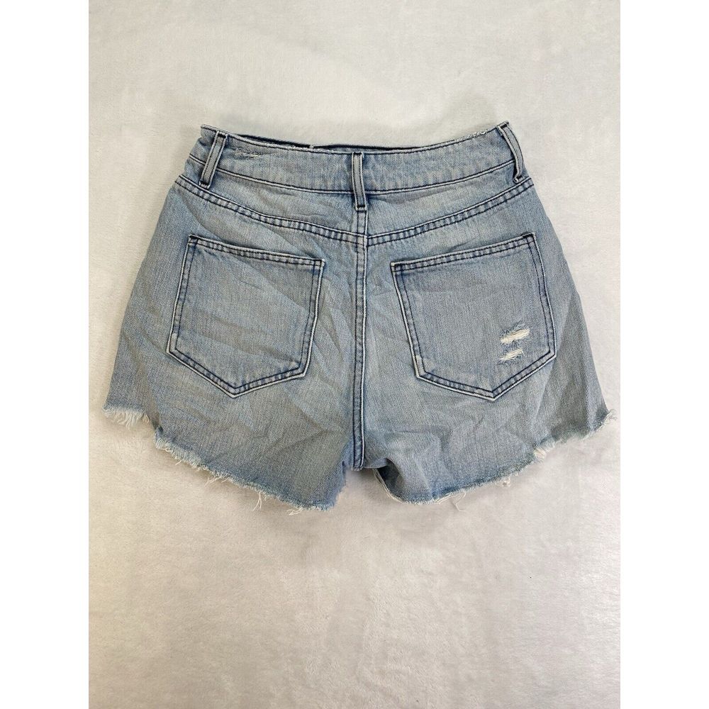 Show Me Your Mumu Blue Arizona High Waisted Denim Shorts Size 26 Distressed